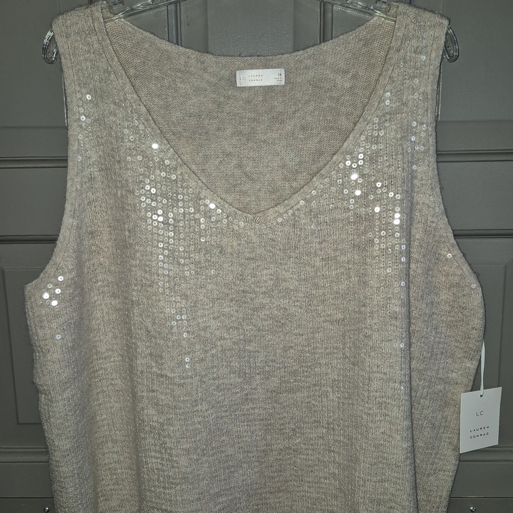 LC Lauren Conrad Beige Sequin Sweater Vest Size 1X NWT